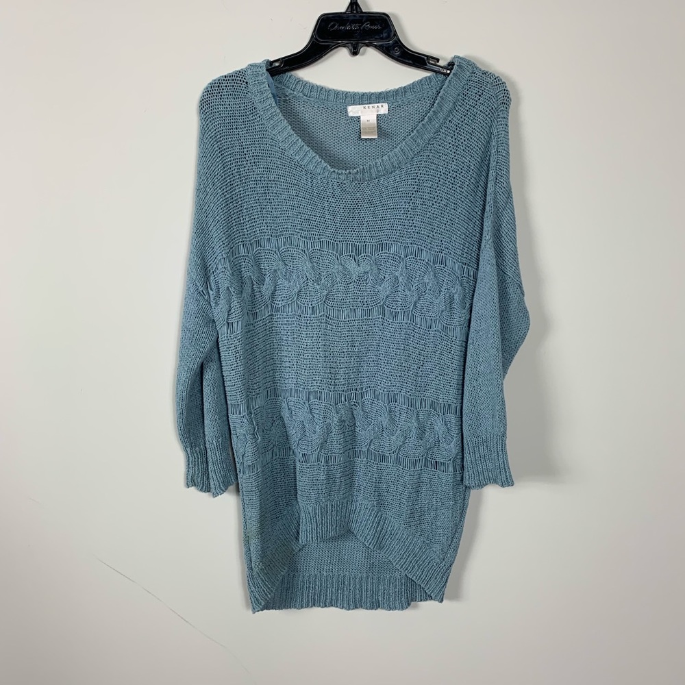 Dusty blue knit cardigan sweater by Kenar